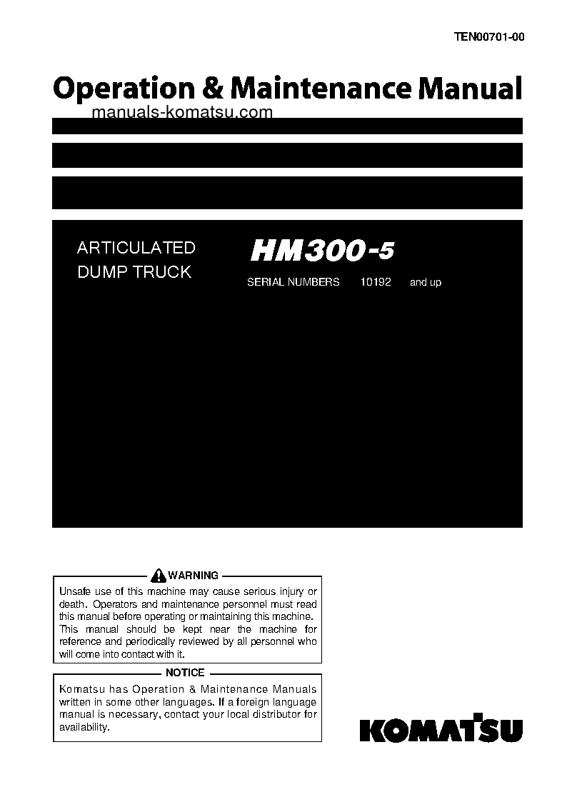 HM300-5(JPN) S/N 10258-UP Operation manual (English)