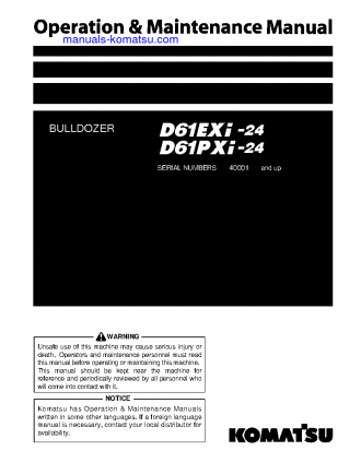 D61EXI-24(JPN) S/N 40001-40867 Operation manual (English)