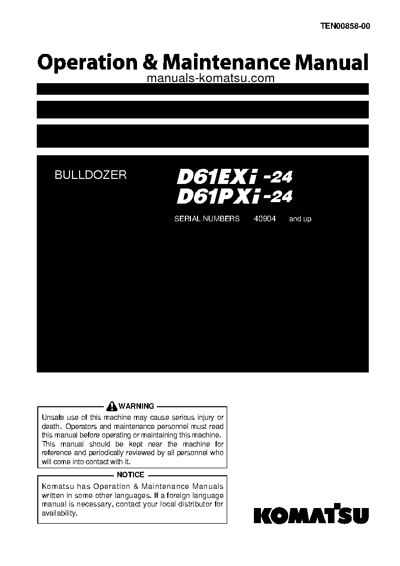 D61EXI-24(JPN) S/N 40904-UP Operation manual (English)