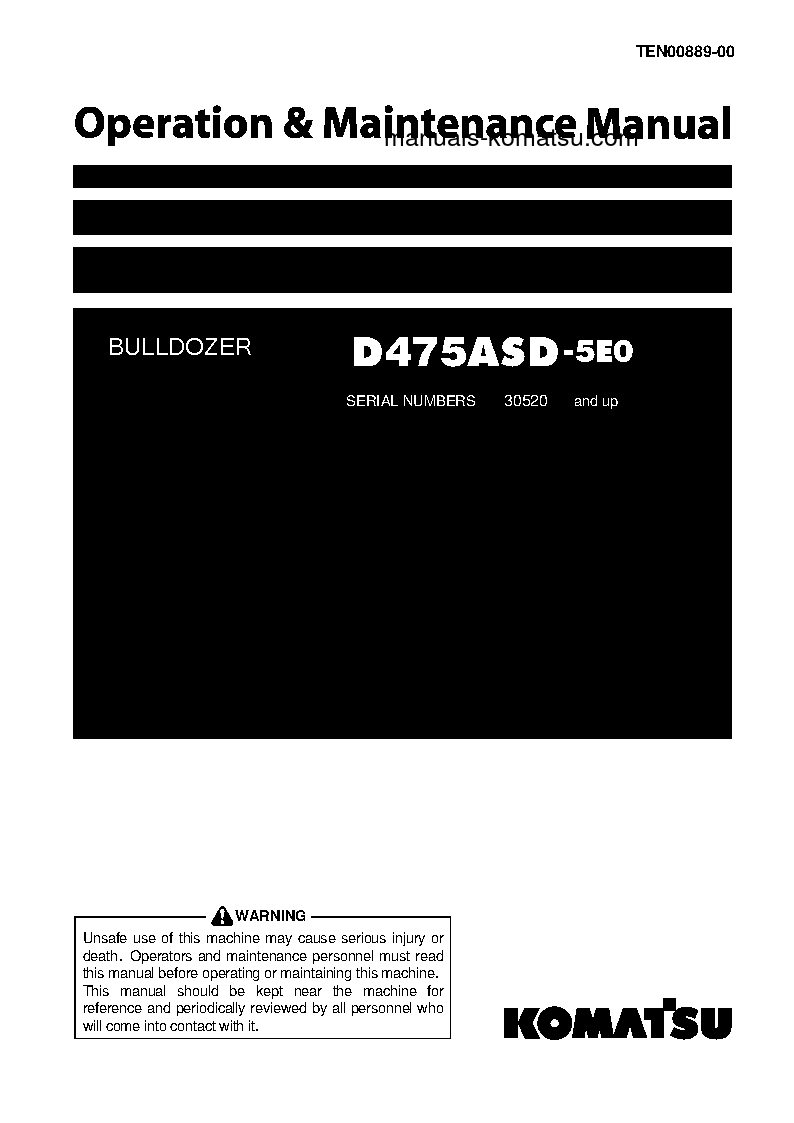 D475ASD-5(JPN)-E0, SUPER DOZER S/N 30520-UP Operation manual (English)