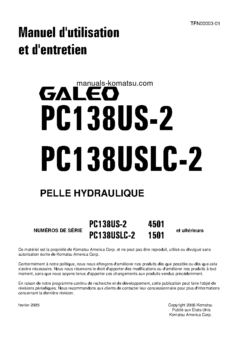 PC138US-2(JPN) S/N 4501-UP Operation manual (French)