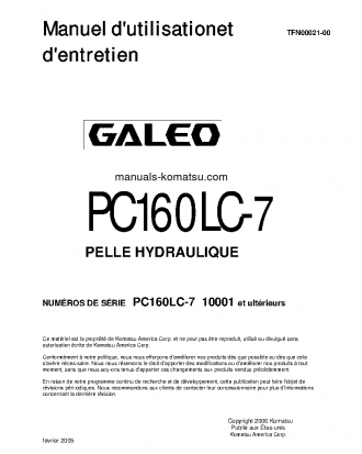 PC160LC-7(JPN) S/N 10001-UP Operation manual (French)