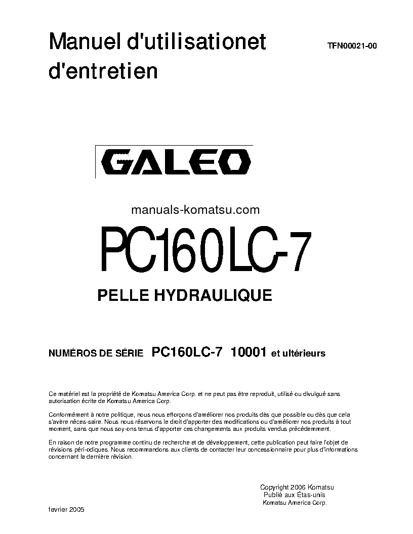 PC160LC-7(JPN) S/N 10001-UP Operation manual (French)