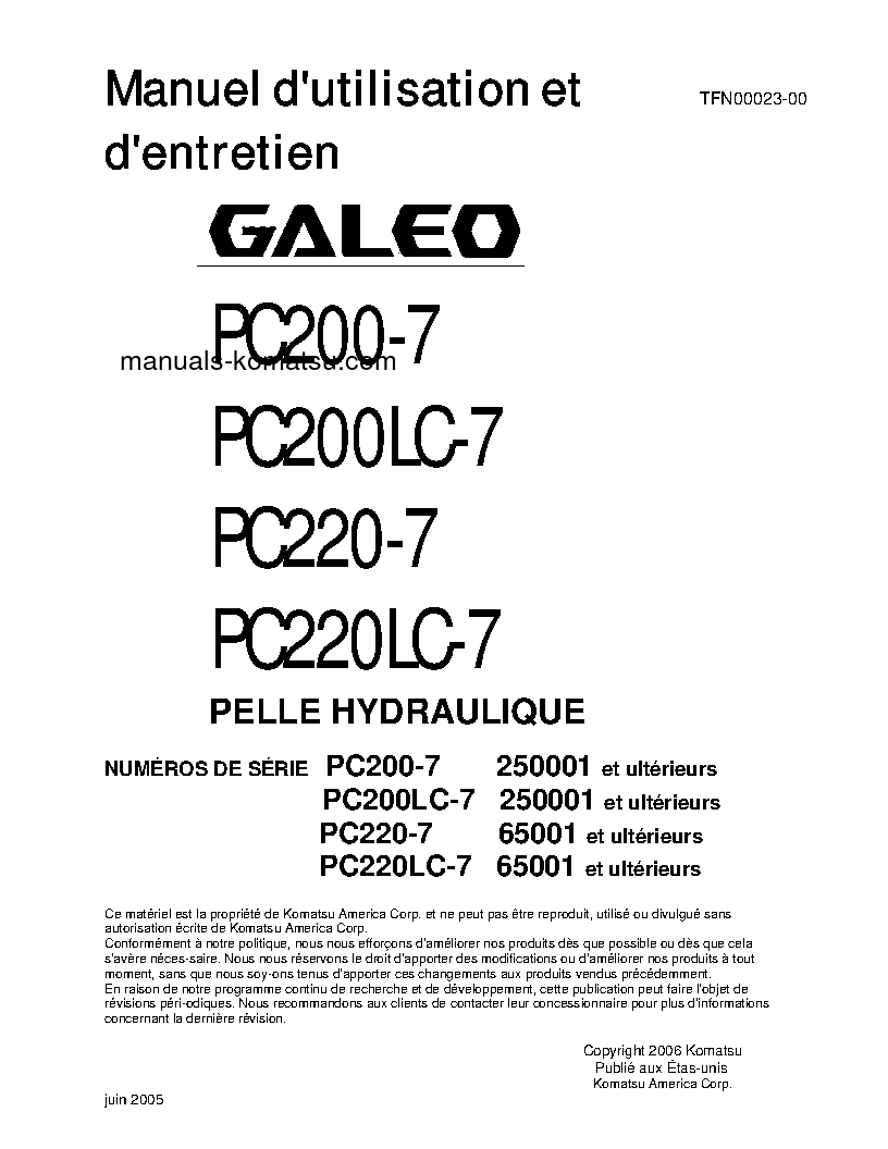 PC200LC-7(JPN) S/N 250001-UP Operation manual (French)