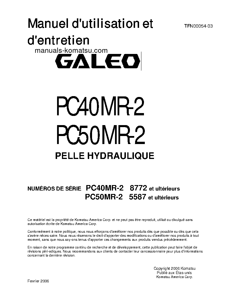 PC50MR-2(JPN)-NA S/N 5587-UP Operation manual (French)