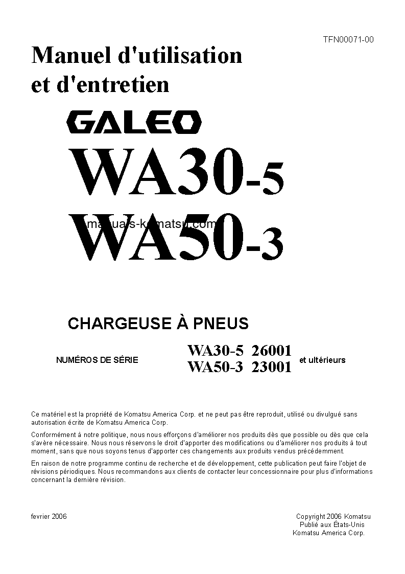 WA30-5(JPN) S/N 26001-UP Operation manual (French)