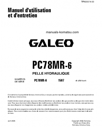 PC78MR-6(JPN) S/N 1507-UP Operation manual (French)