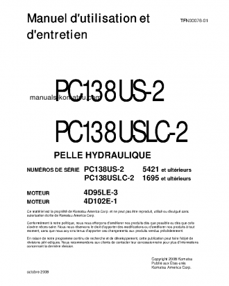 PC138US-2(JPN) S/N 5421-UP Operation manual (French)