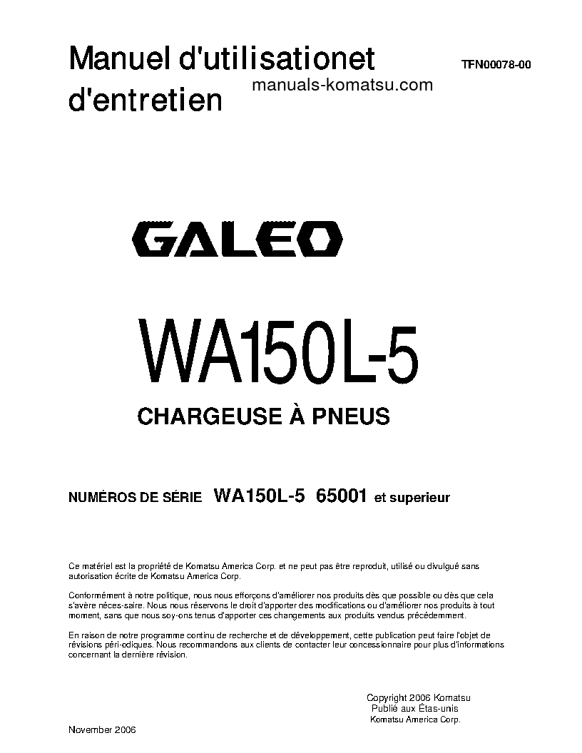 WA150L-5(JPN) S/N 65001-UP Operation manual (French)