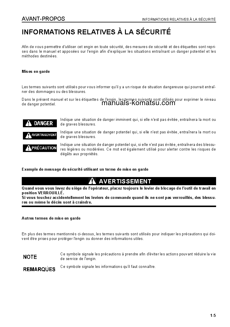 Protected: WA150L-5(JPN) S/N 65001-UP Operation manual (French)