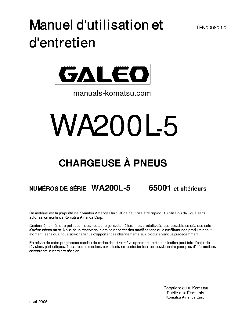 WA200L-5(JPN) S/N 65001-UP Operation manual (French)