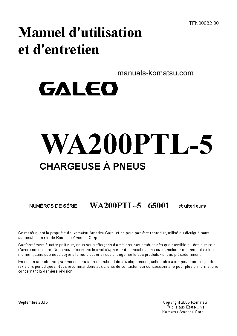 WA200PTL-5(JPN) S/N 65001-UP Operation manual (French)
