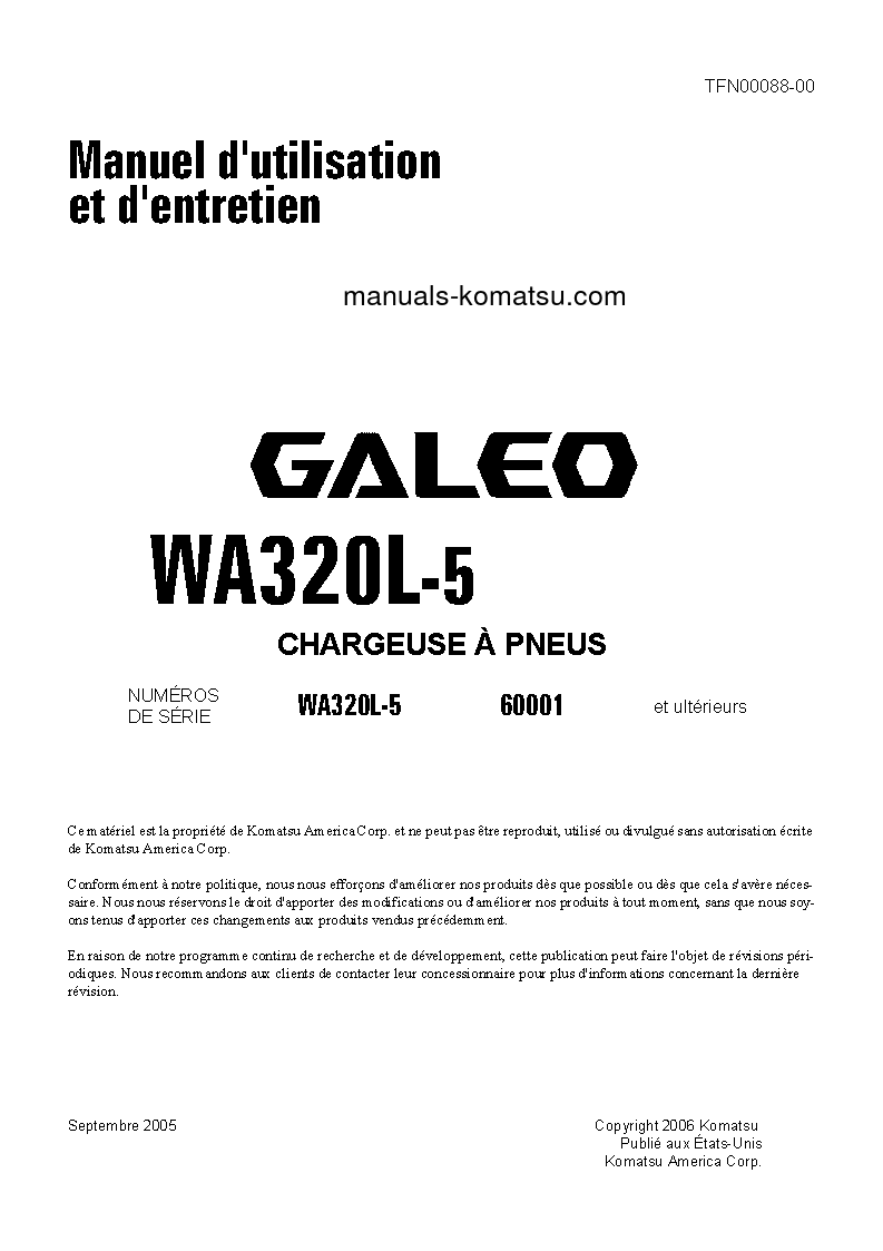 WA320L-5(JPN) S/N 60001-UP Operation manual (French)