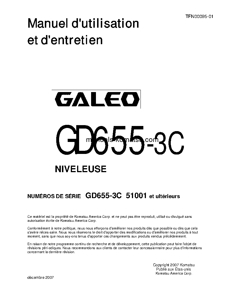 GD655-3C(JPN)-VH S/N 51001-UP Operation manual (French)