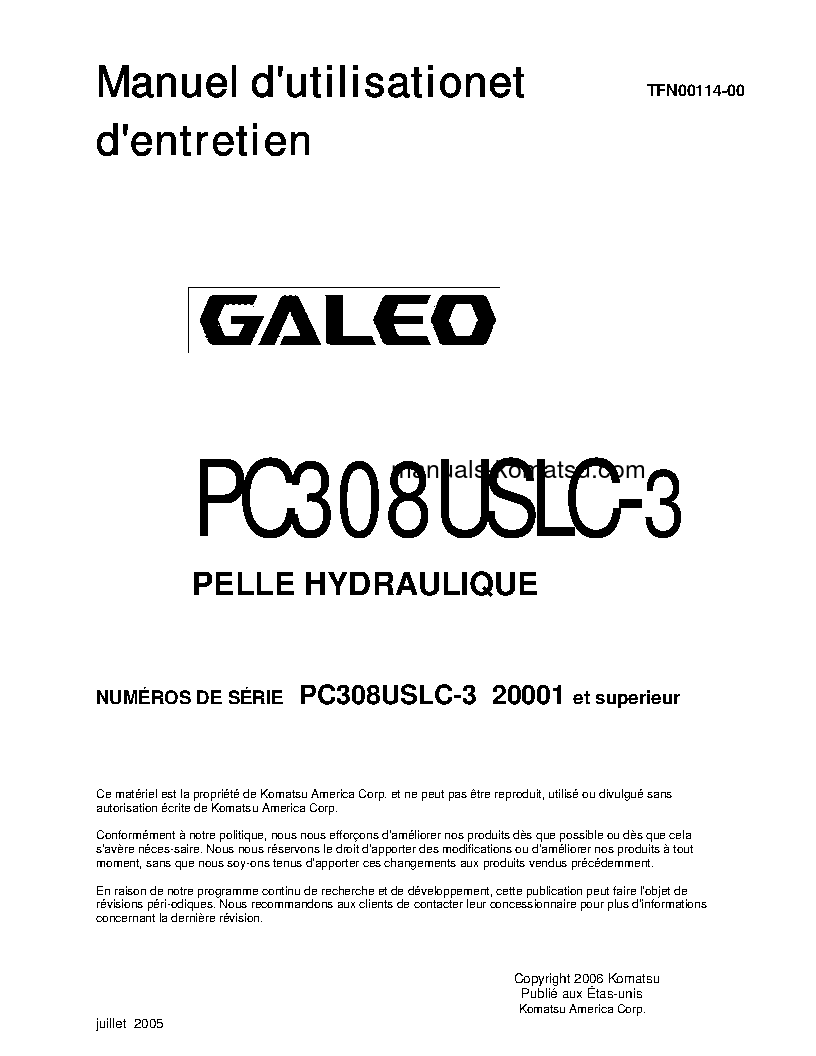 PC308USLC-3(JPN) S/N 20001-UP Operation manual (French)