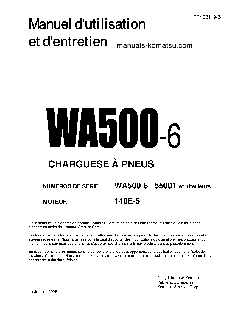 WA500-6(JPN) S/N 55001-UP Operation manual (French)