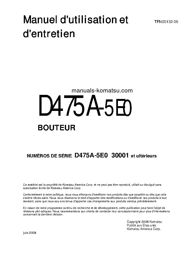 D475A-5(JPN)-E0 S/N 30001-UP Operation manual (French)