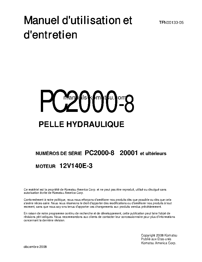 PC2000-8(JPN) S/N 20001-UP Operation manual (French)