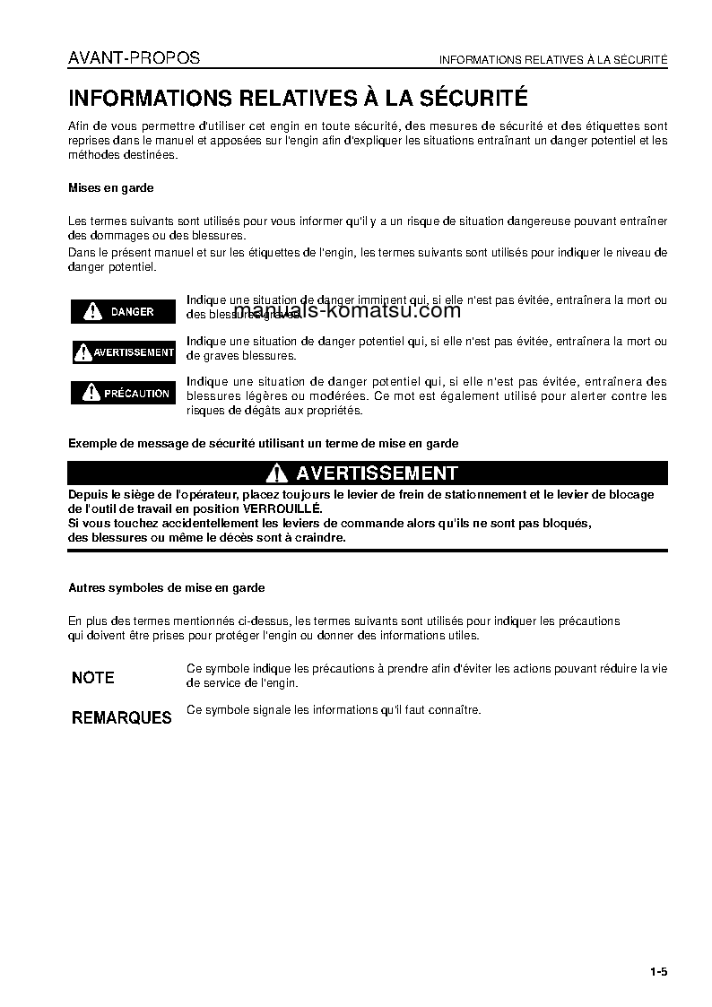 Protected: D475ASD-5(JPN)-E0, SUPER DOZER S/N 30001-30070 Operation manual (French)