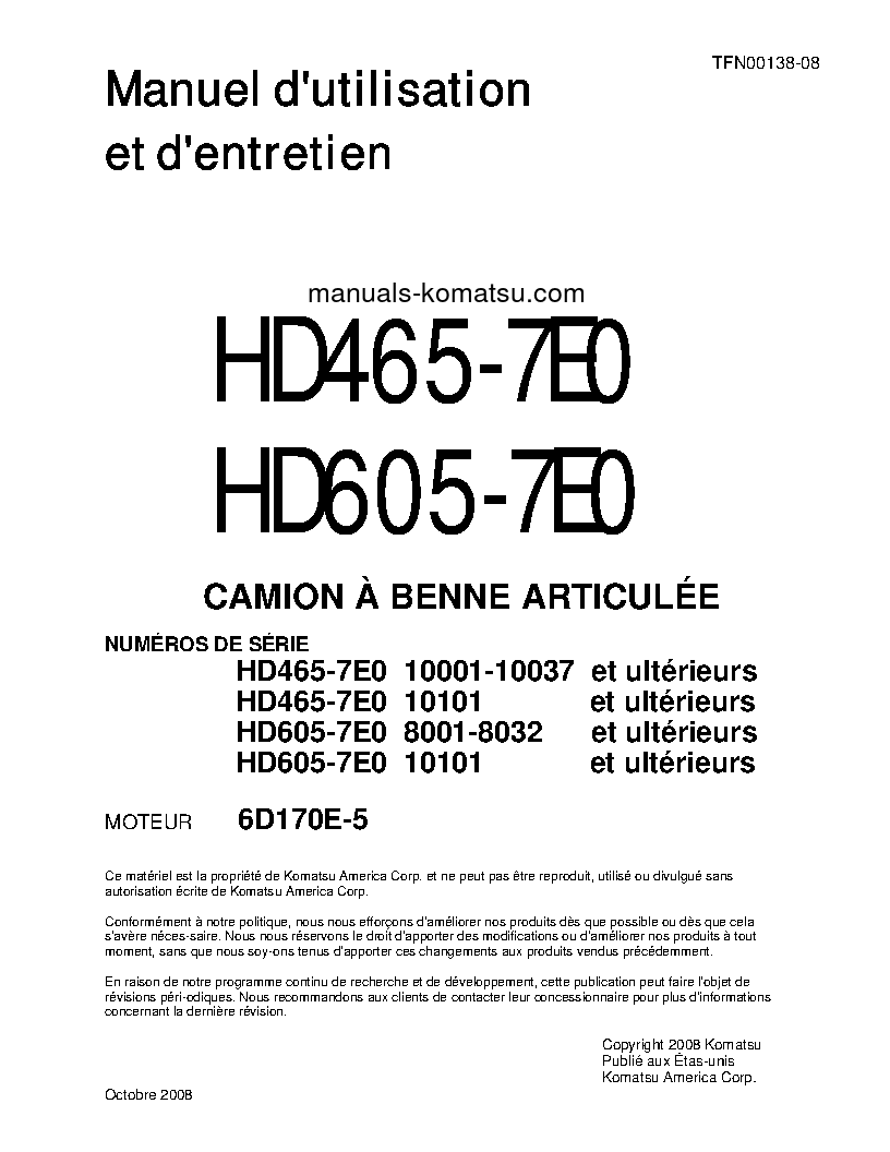HD465-7(JPN)-E0 S/N 10101-UP Operation manual (French)