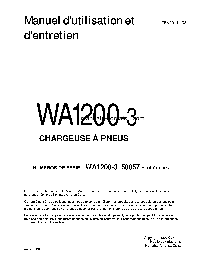 WA1200-3(JPN) S/N 50057-UP Operation manual (French)