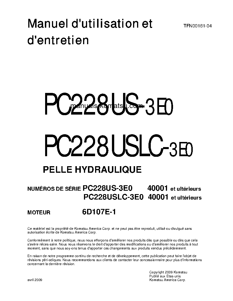 PC228US-3(JPN)-E0 S/N 40001-UP Operation manual (French)