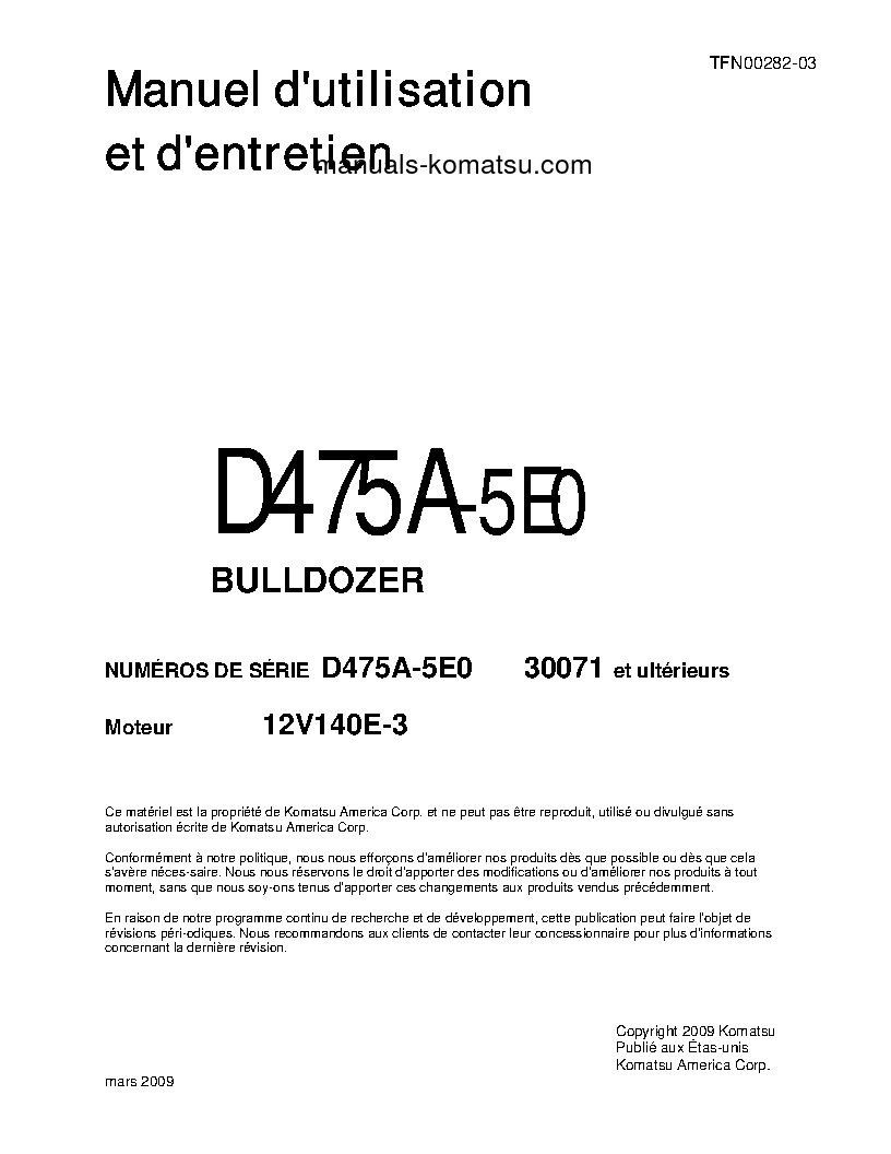 D475A-5(JPN)-E0 S/N 30071-UP Operation manual (French)