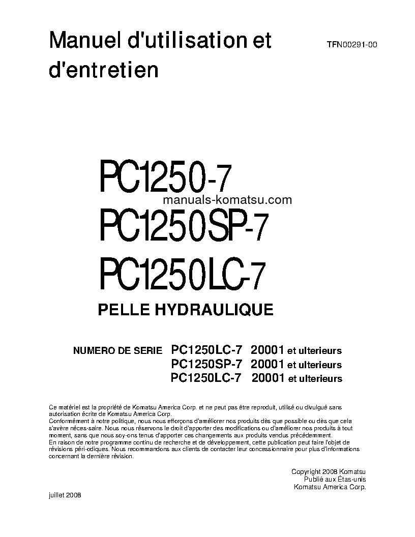 PC1250SP-7(JPN) S/N 20001-UP Operation manual (French)
