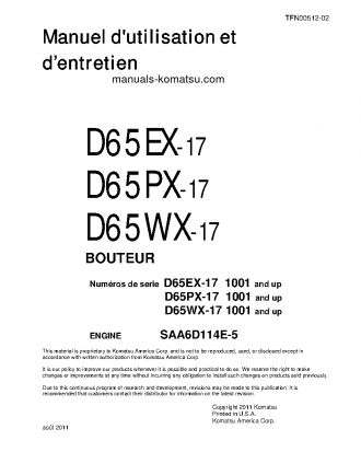 D65EX-17(JPN) S/N 1001-UP Operation manual (French)