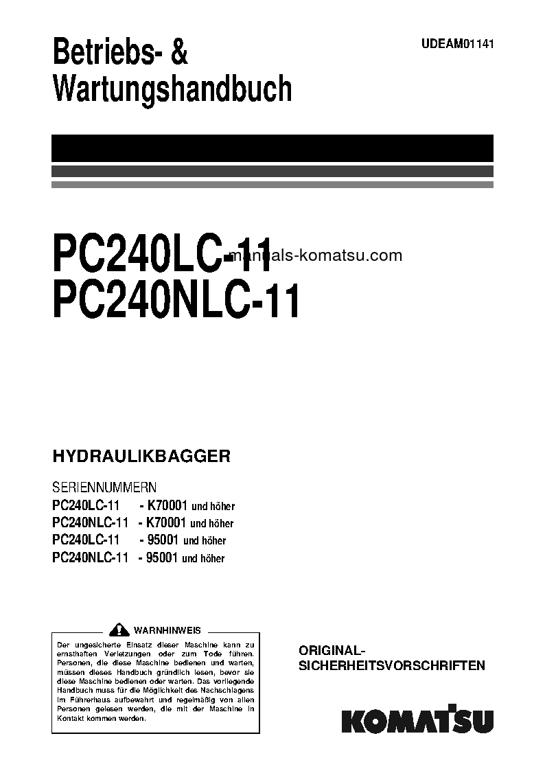 PC240NLC-11(GBR) S/N K70001-UP Operation manual (German)