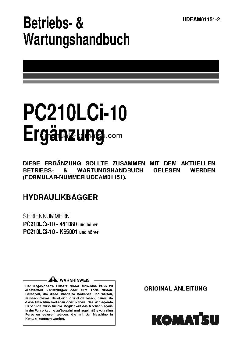PC210LCI-10(GBR) S/N K65001-UP Operation manual (English)