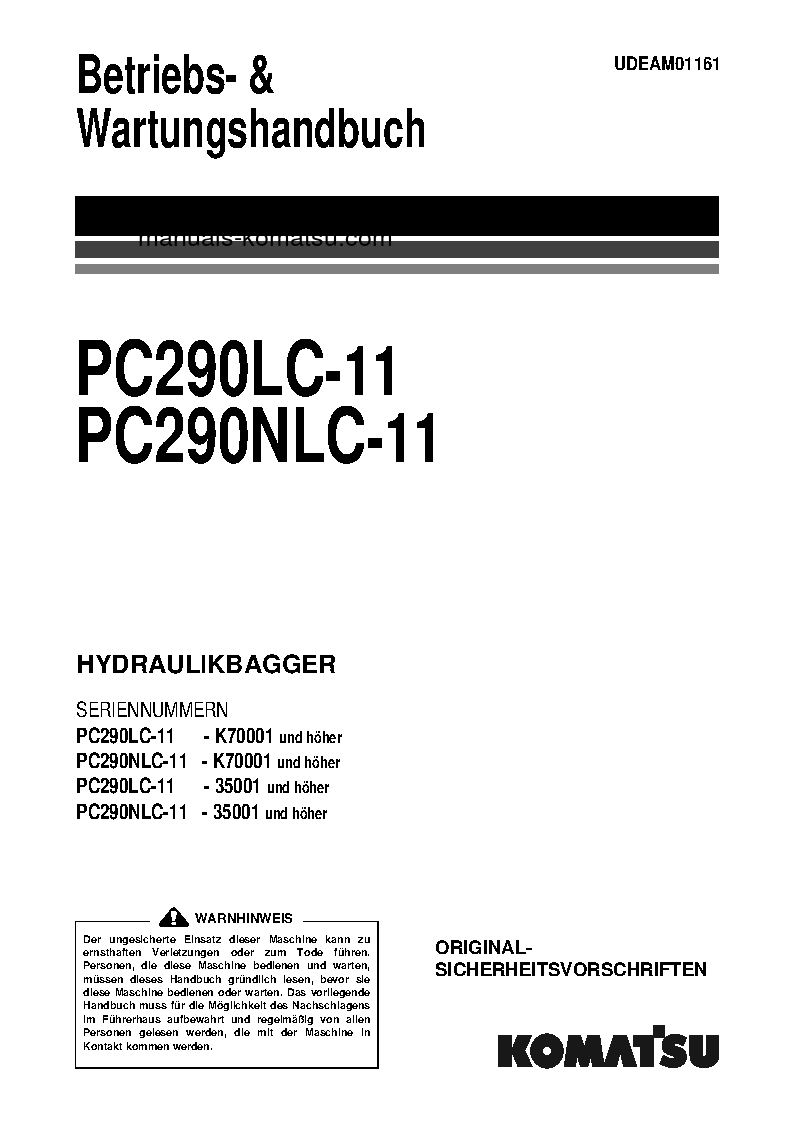 PC290NLC-11(GBR) S/N K70001-UP Operation manual (German)