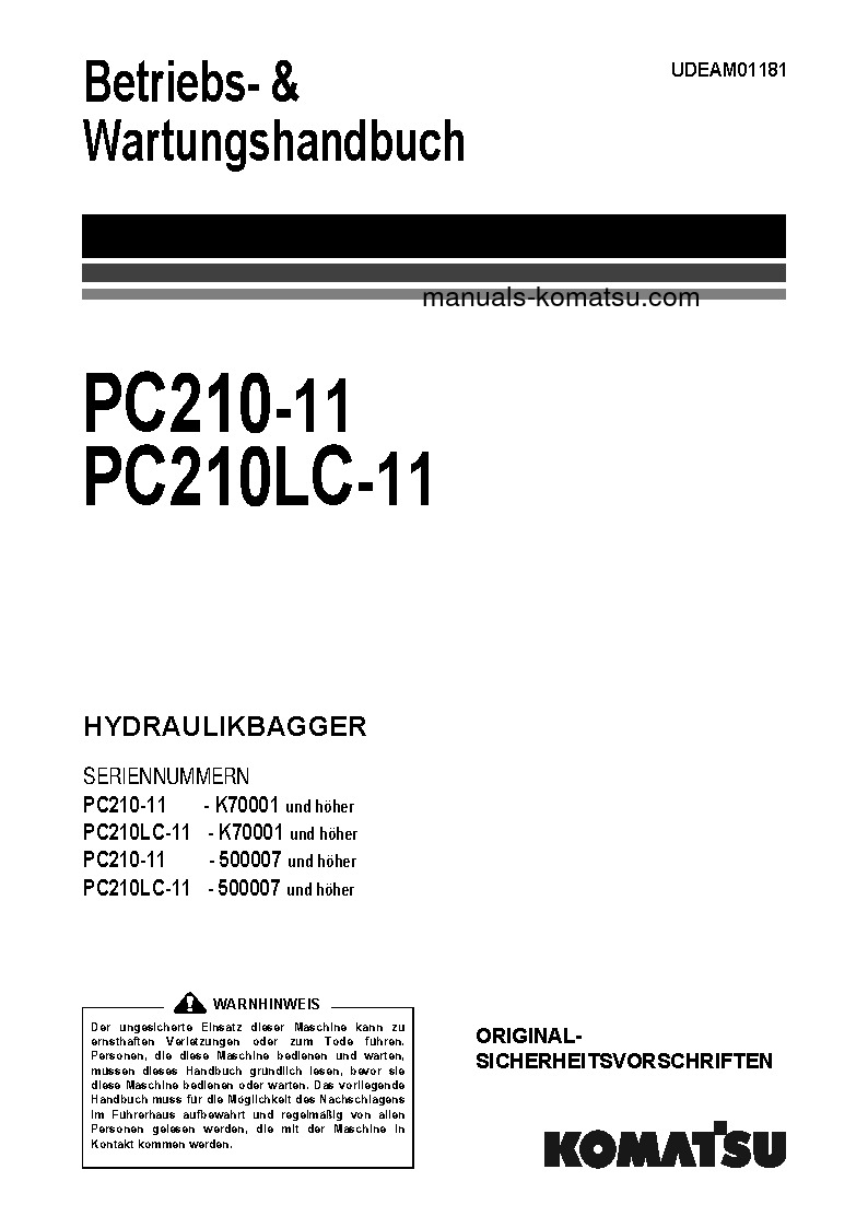 PC210LC-11(GBR) S/N 500007-UP Operation manual (German)