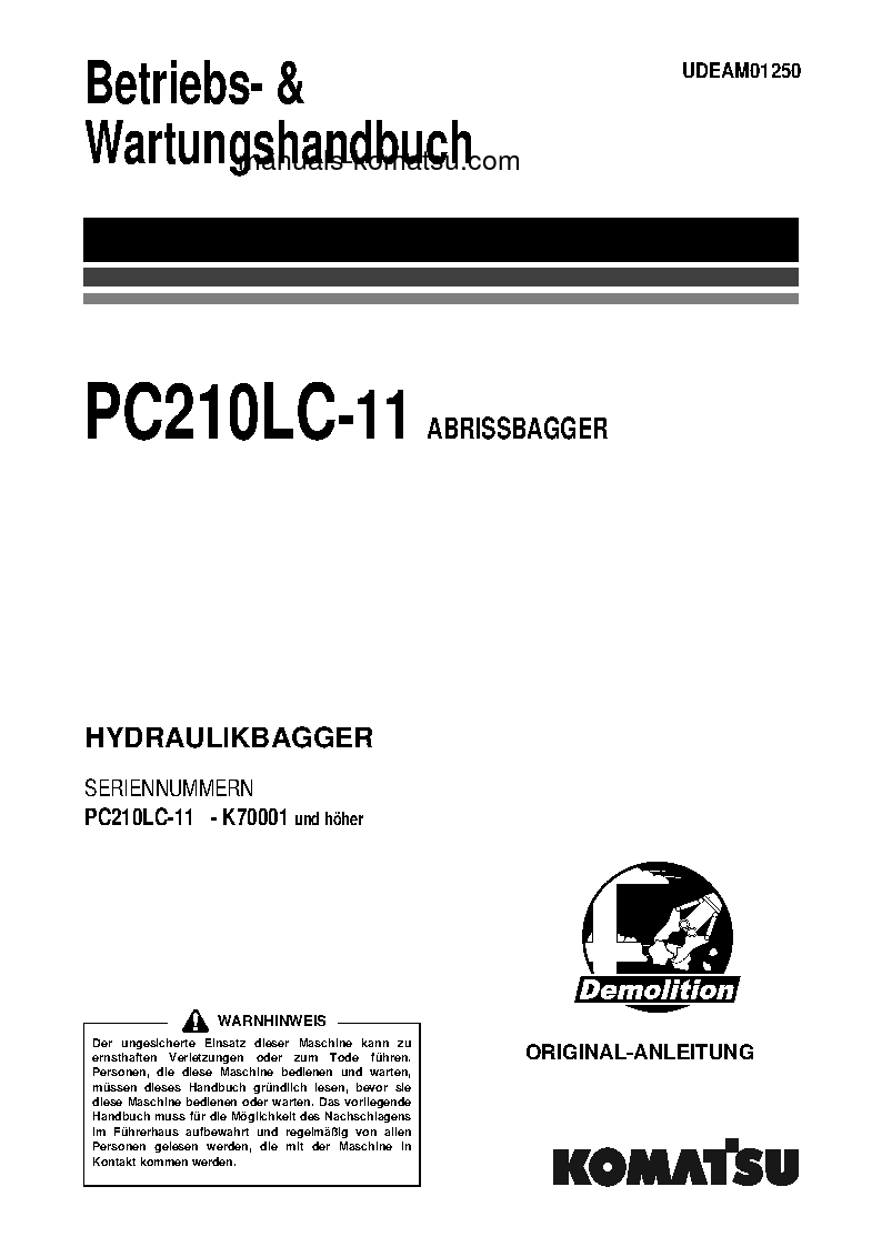 PC210LC-11(GBR)-DEMOLITION S/N K70001-UP Operation manual (German)
