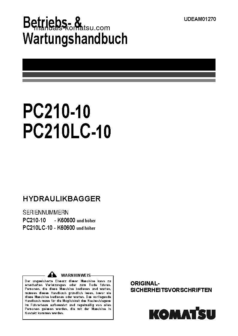 PC210LC-10(GBR) S/N K60600-UP Operation manual (German)