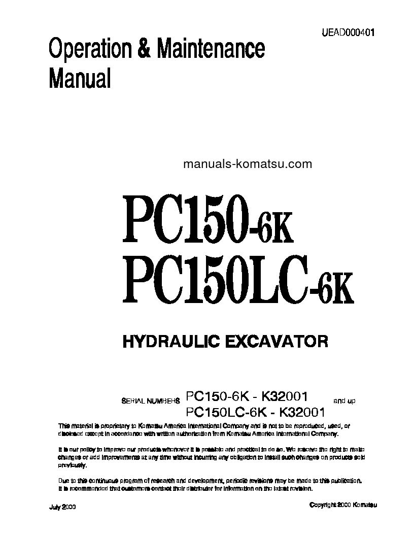PC150LC-6(GBR)-K S/N K32001-K34000 Operation manual (English)
