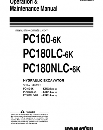 PC180LC-6(GBR)-K S/N K34014-UP Operation manual (English)