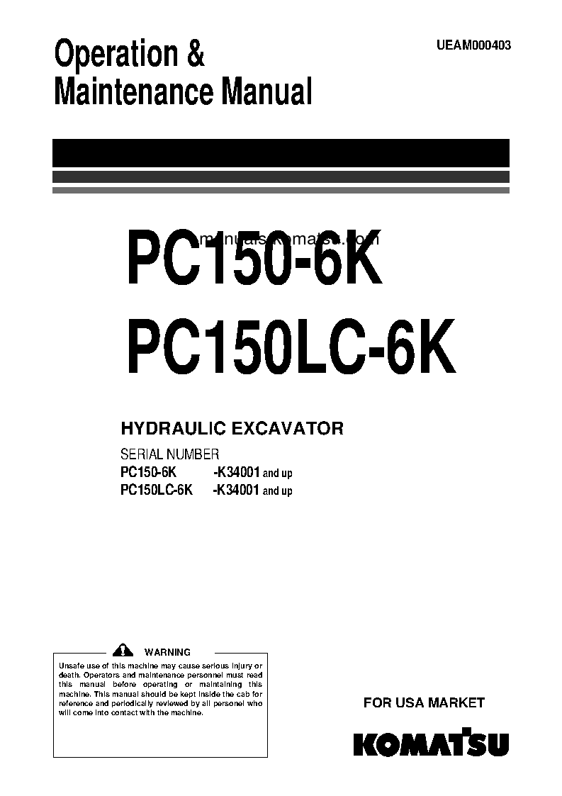 PC150LC-6(GBR)-K S/N K34001-UP Operation manual (English)