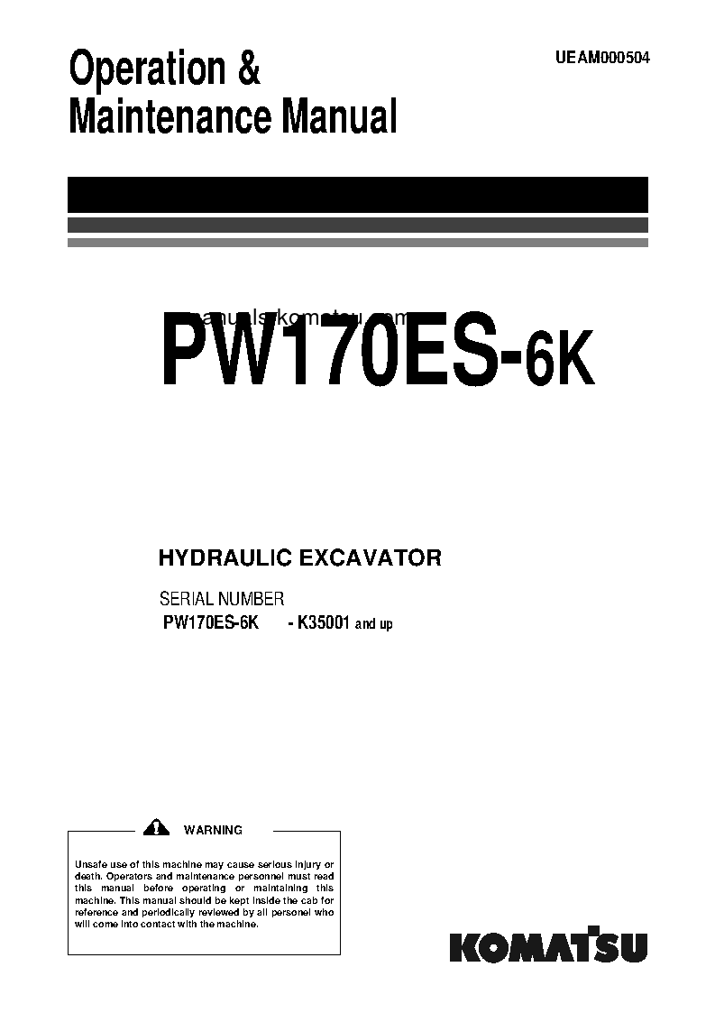 PW170ES-6(GBR)-K S/N K35001-UP Operation manual (English)