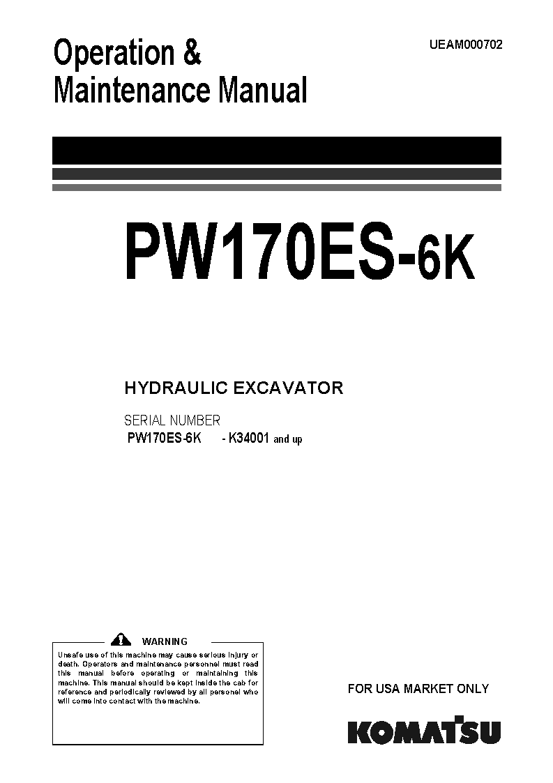 PW170ES-6(GBR)-K S/N K34001-UP Operation manual (English)