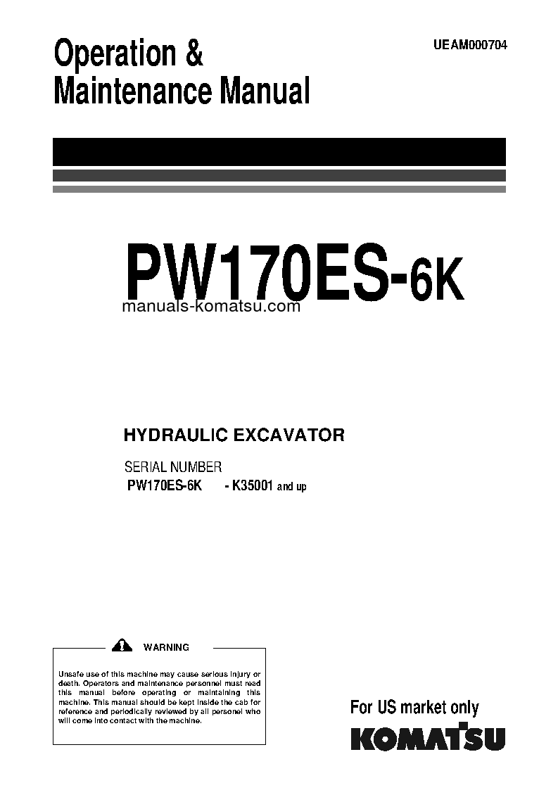 PW170ES-6(GBR) S/N K35001-UP Operation manual (English)
