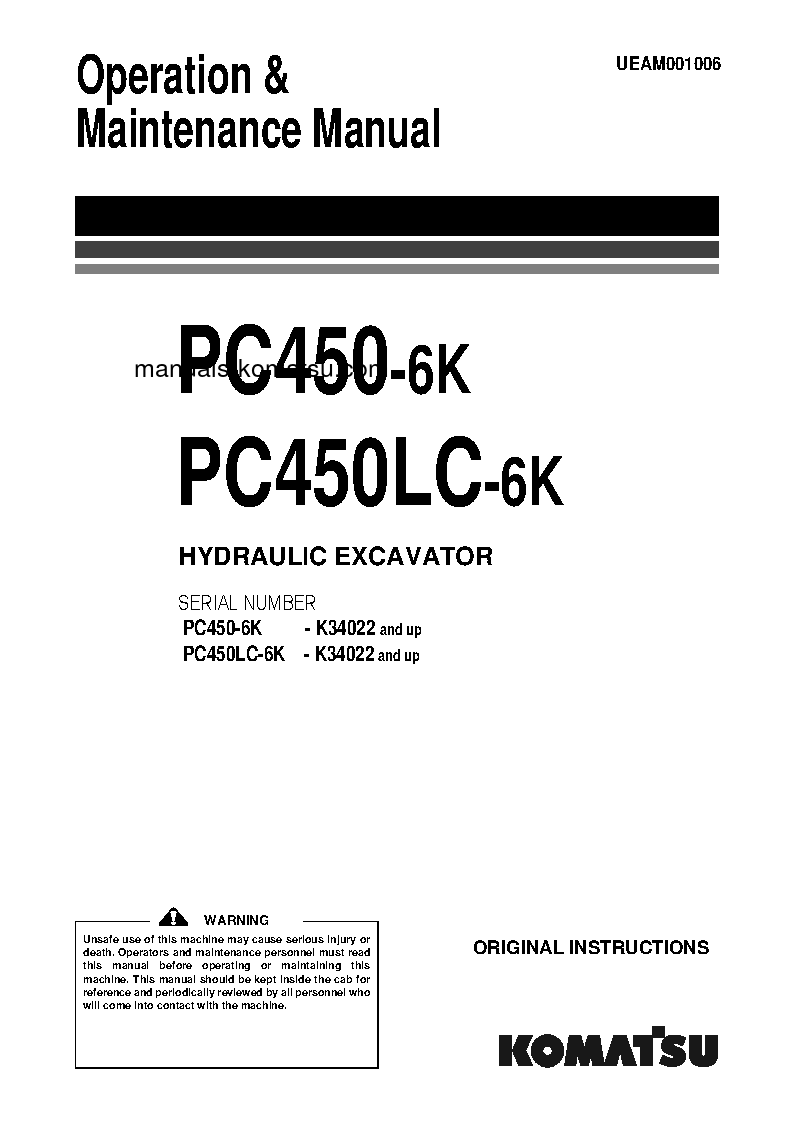 PC450-6(GBR)-K S/N K34022-UP Operation manual (English)