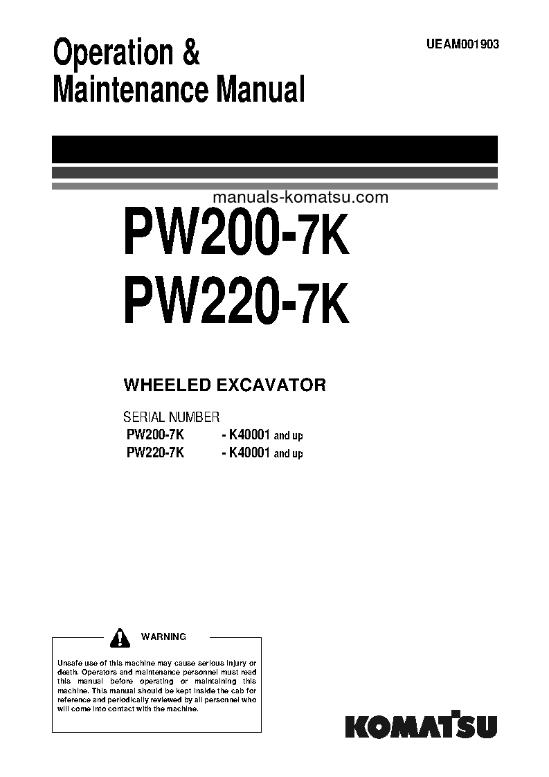 PW200-7(GBR)-K S/N K40001-K40145 Operation manual (English)