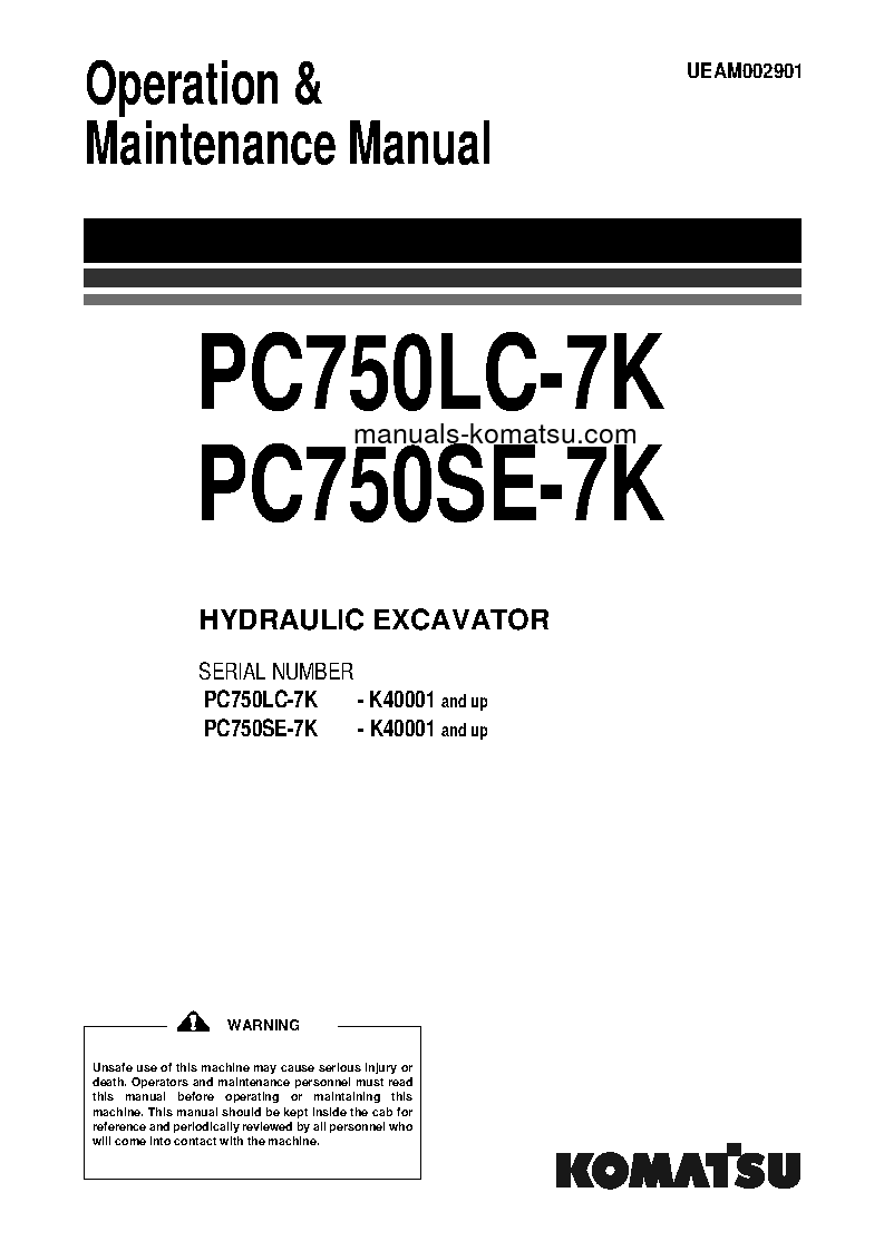 PC750SE-7(GBR)-K S/N K40001-UP Operation manual (English)