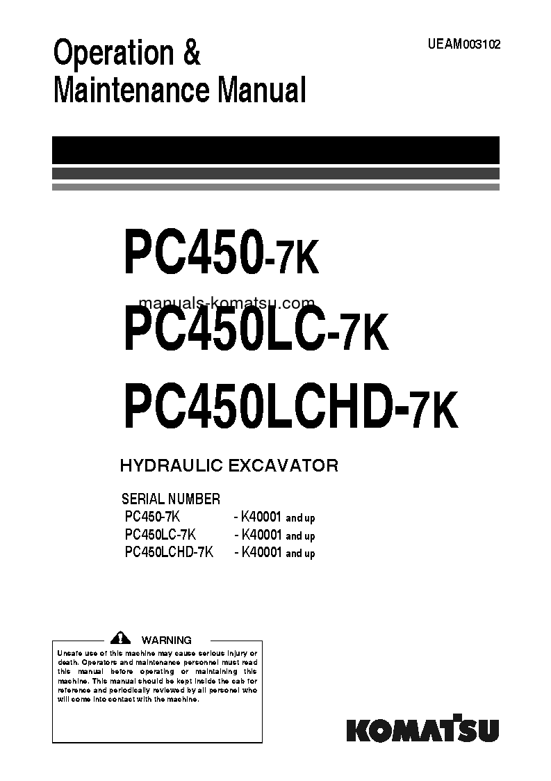 PC450LC-7(GBR)-K S/N K40001-UP Operation manual (English)