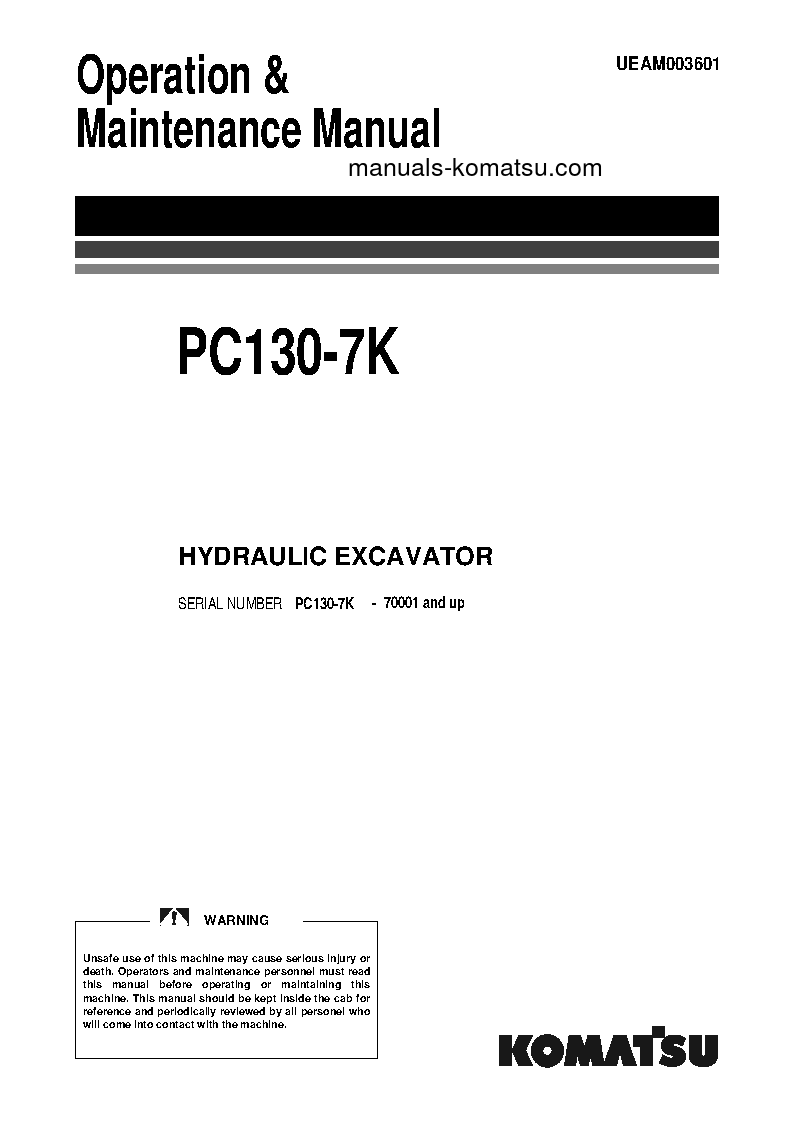 PC130-7(GBR)-K S/N 70001-71684 Operation manual (English)