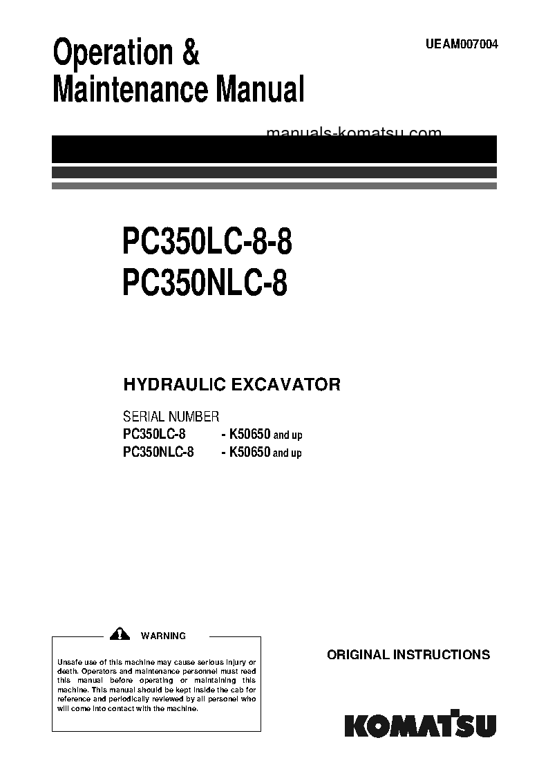 PC350LC-8(GBR) S/N K50650-UP Operation manual (English)