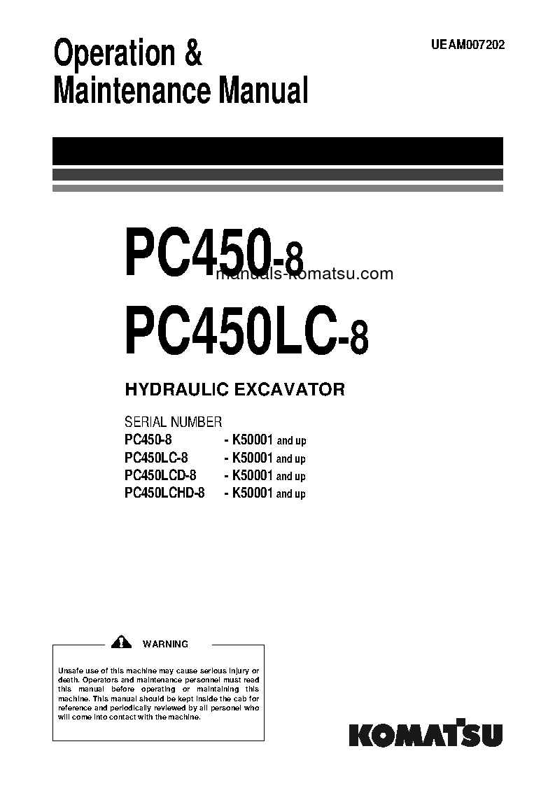 PC450-8(GBR) S/N K50001-UP Operation manual (English)