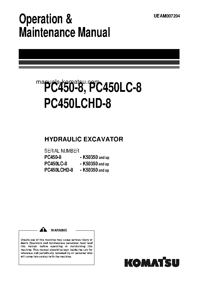 PC450-8(GBR) S/N K50350-UP Operation manual (English)
