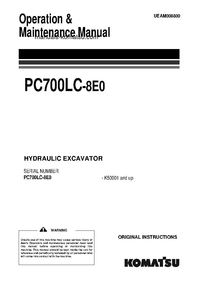 PC700LC-8(GBR)-E0 S/N K50001-UP Operation manual (English)